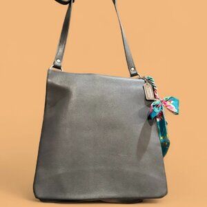Vintage Coach #9458 Chelsea Flat Hippie Bag in Grey Leather & Nickel Hardware